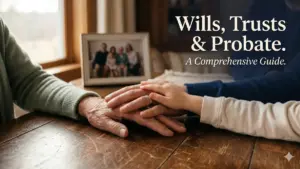 Three generations of hands resting on a wooden table — Wills, Trusts and Probate comprehensive guide by Mildon Law